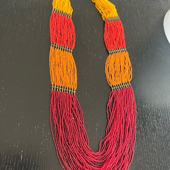 Vibrant Red and Orange Beaded Necklace - Picture 2 of 5